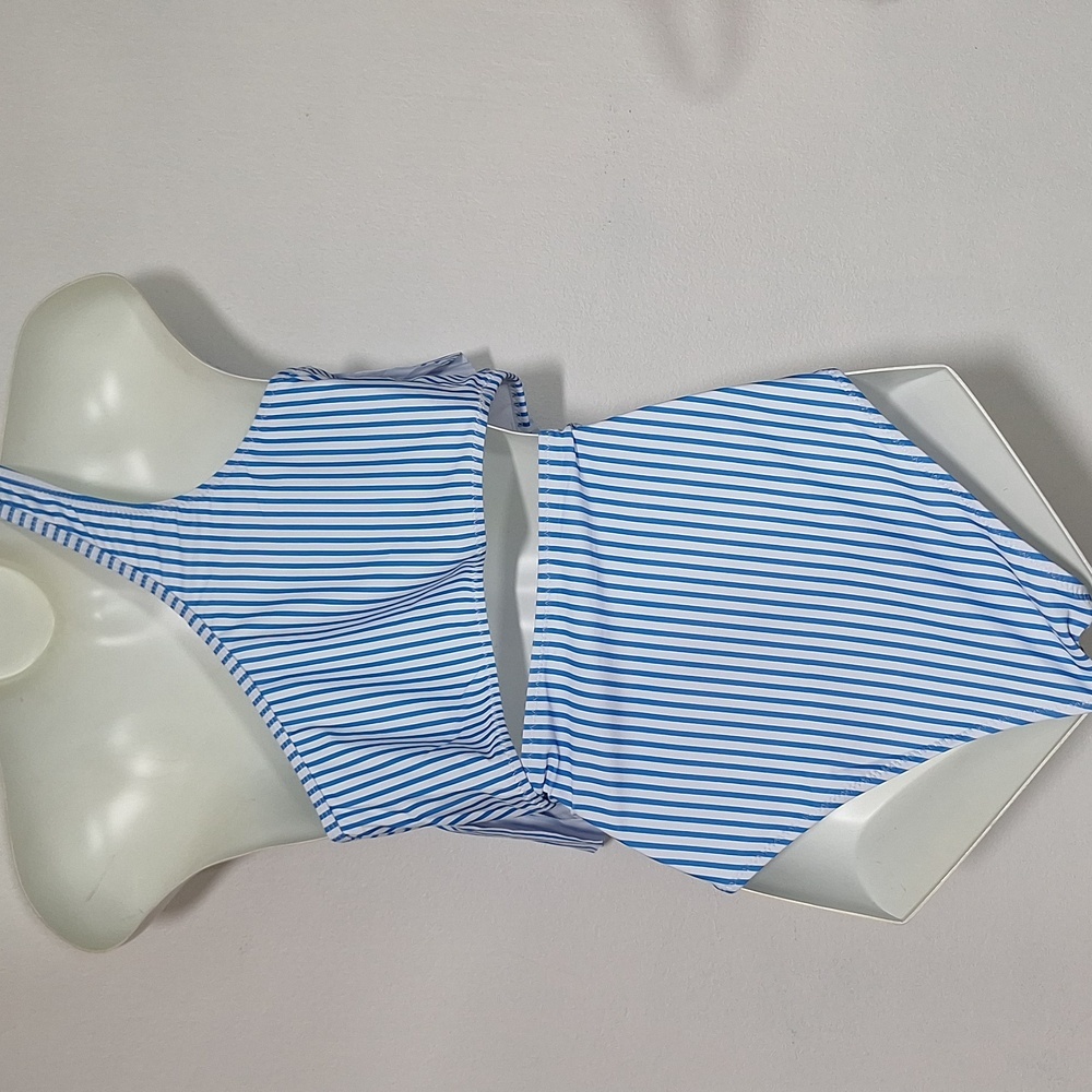 Vimpunec One Shoulder Bikini Set Blue White Strip High Waist - Picture 7 of 9